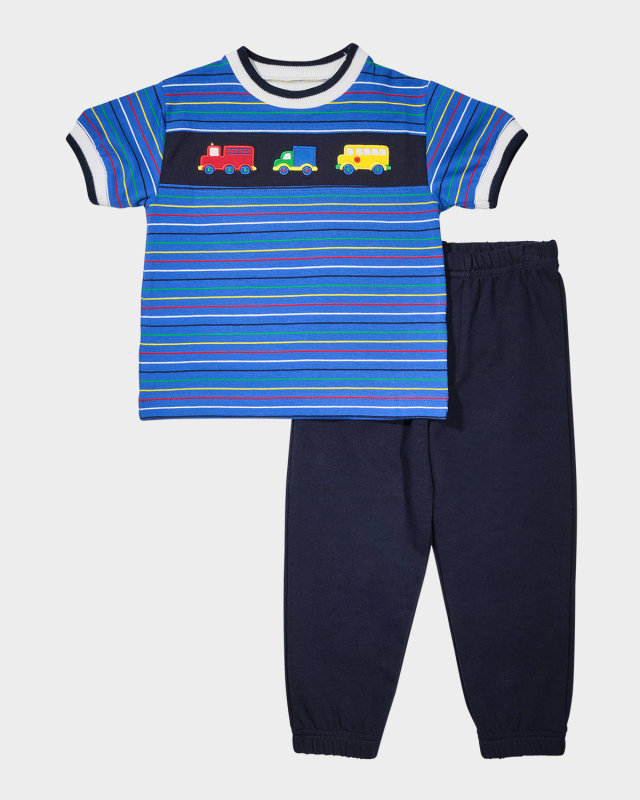 Boy's Vehicles Stripe Knit Shirt & Jog Pants Set, Size 2-5
